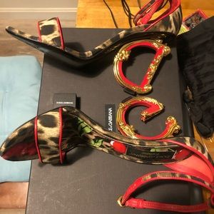 DG Cherry Leopard Baroque-Heel Sandals